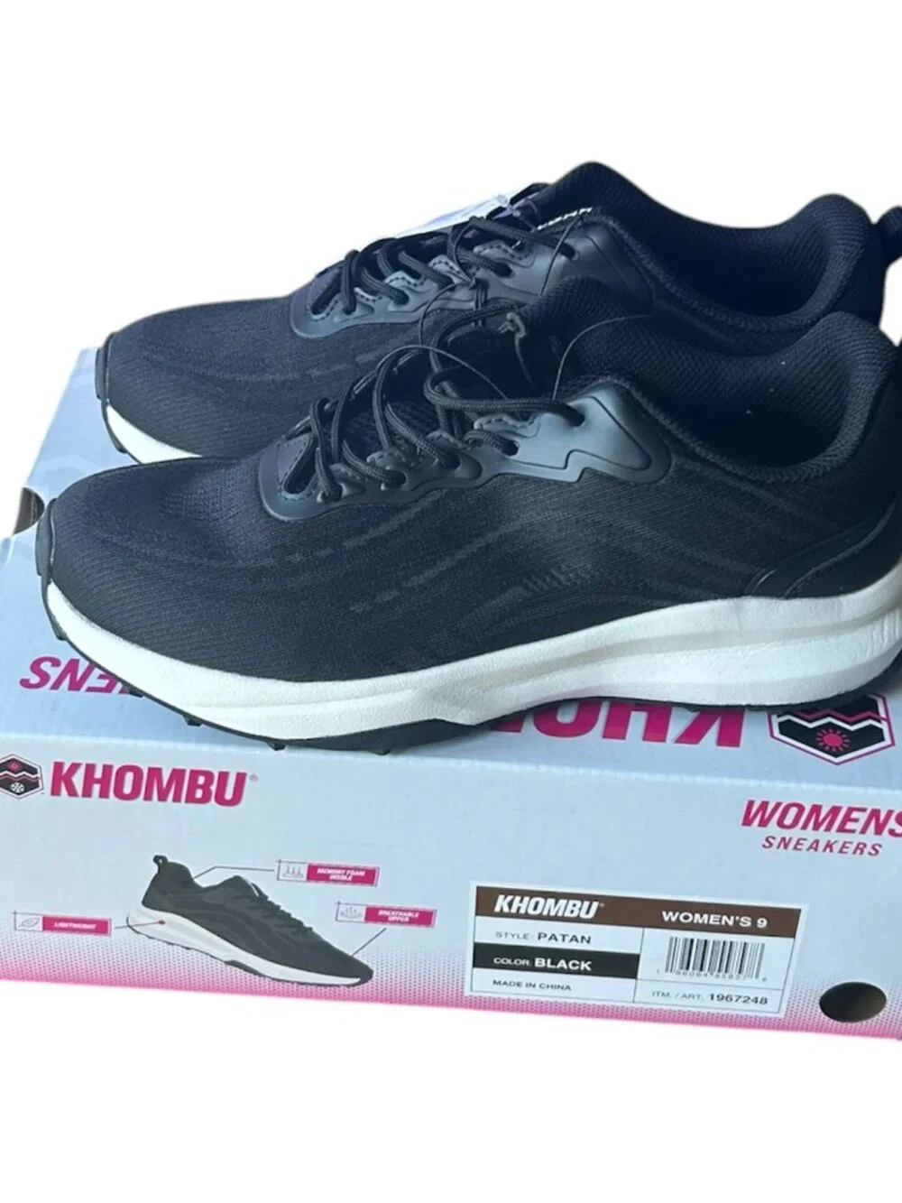 Khombu Women's Sneaker lightweight Memory Foam Black Size 9